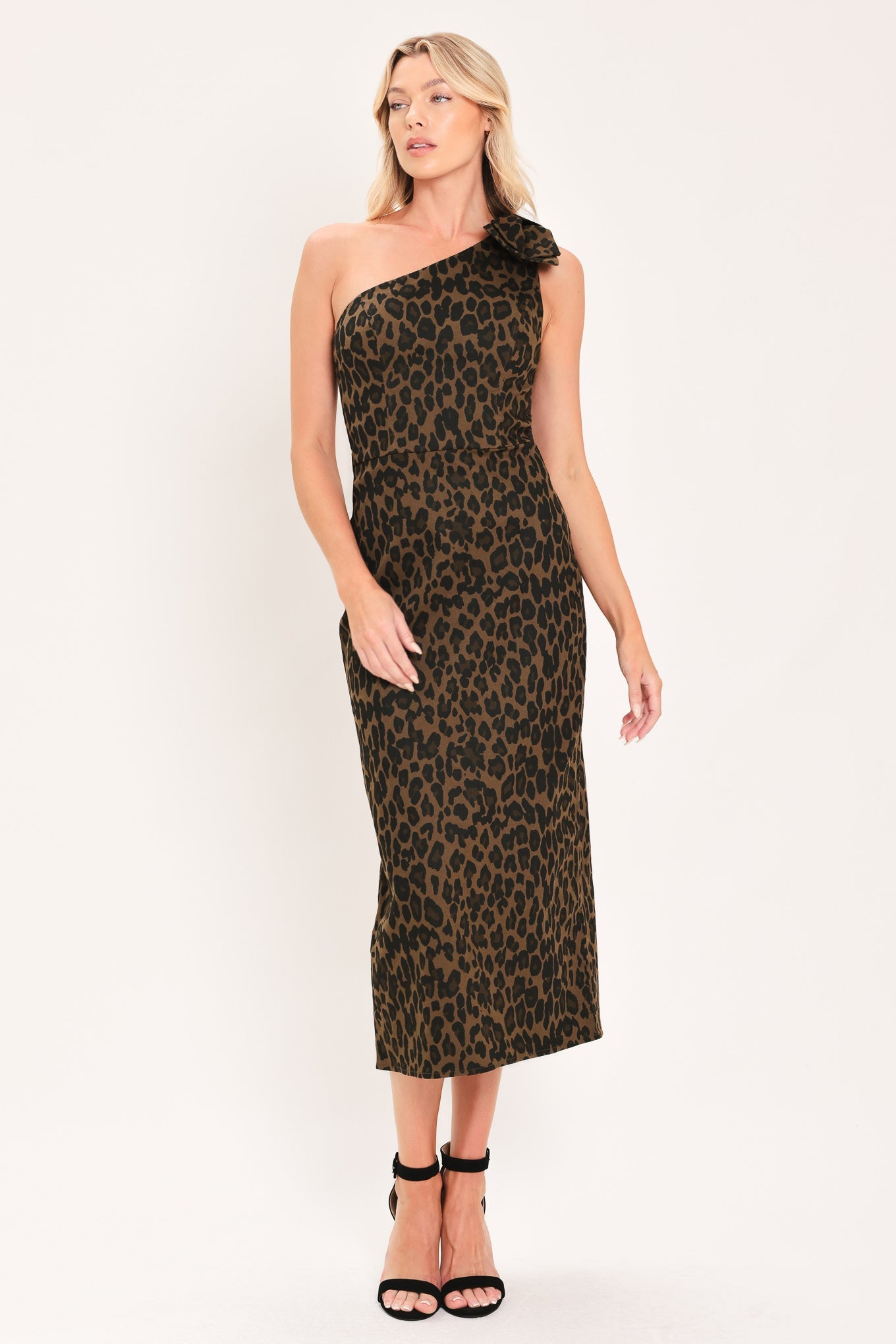 LEOPARD NOIR MUSE WOVEN MIDI DRESS