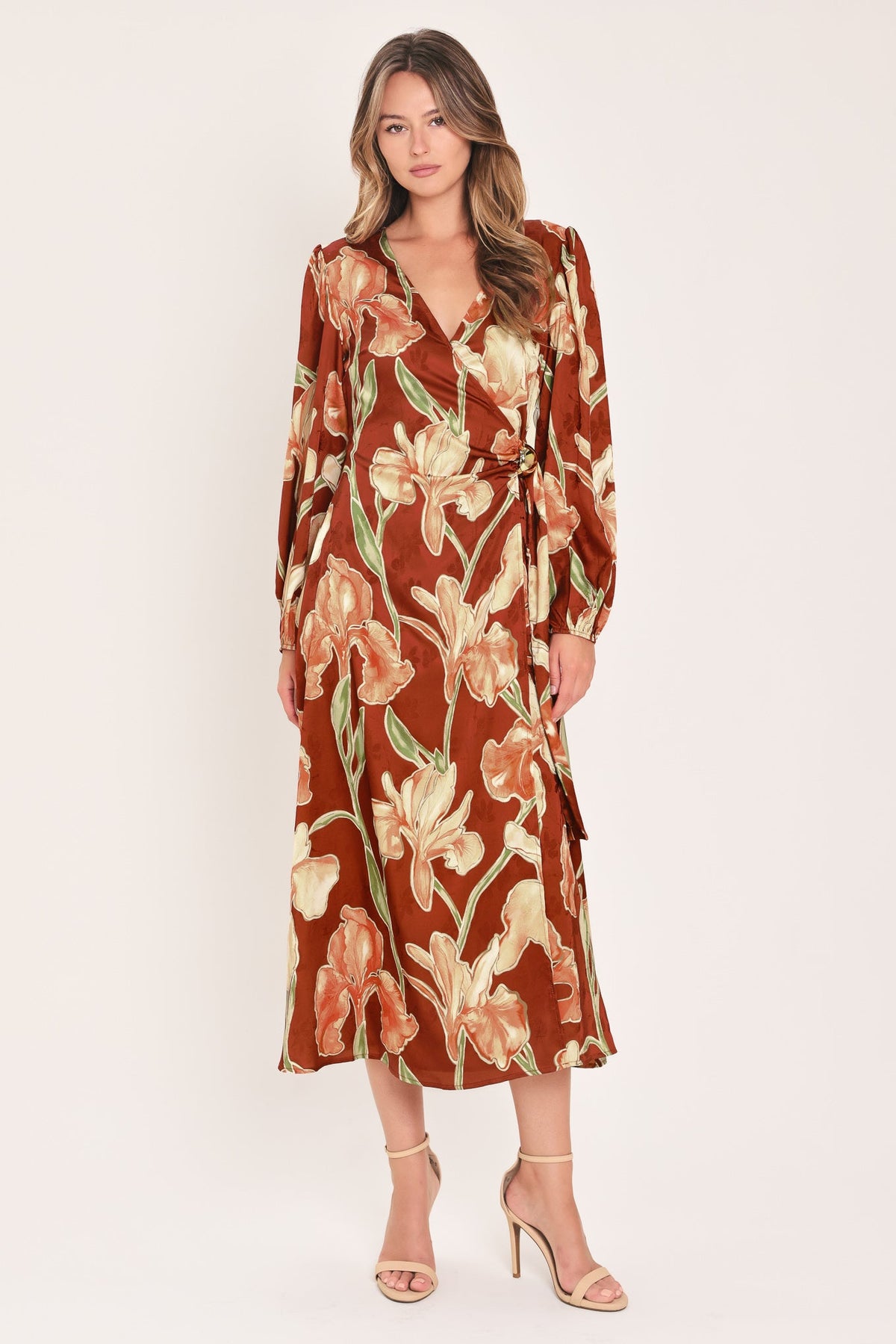 FALLING FOR YOU FAUX WRAP MIDI DRESS