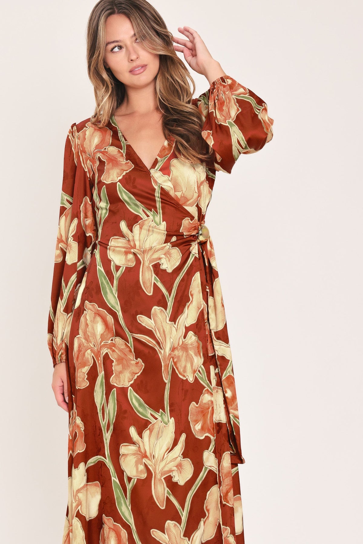 FALLING FOR YOU FAUX WRAP MIDI DRESS