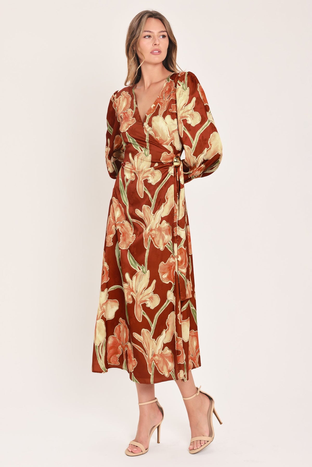 FALLING FOR YOU FAUX WRAP MIDI DRESS