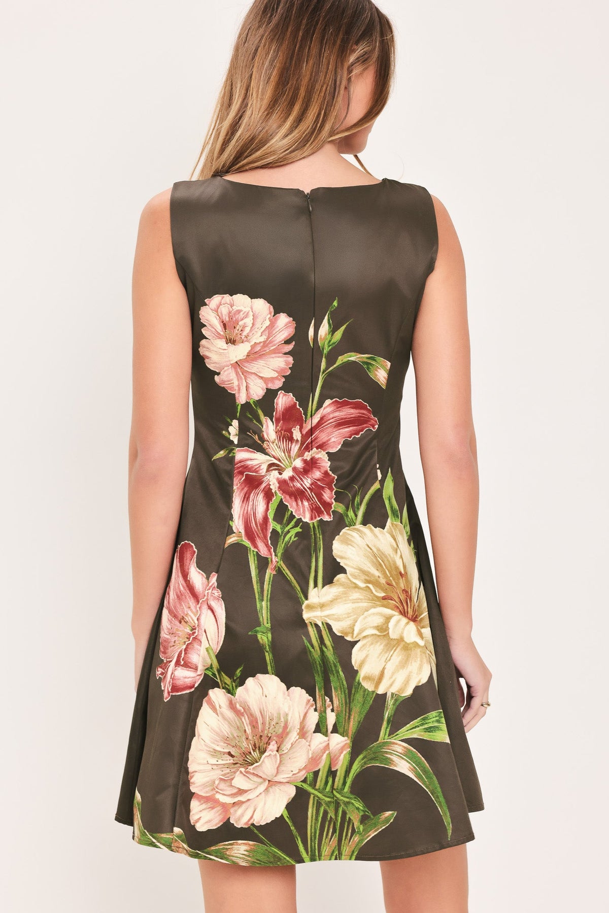 COCOA FLIRT DARK BROWN PRINTED SKATER MINI DRESS