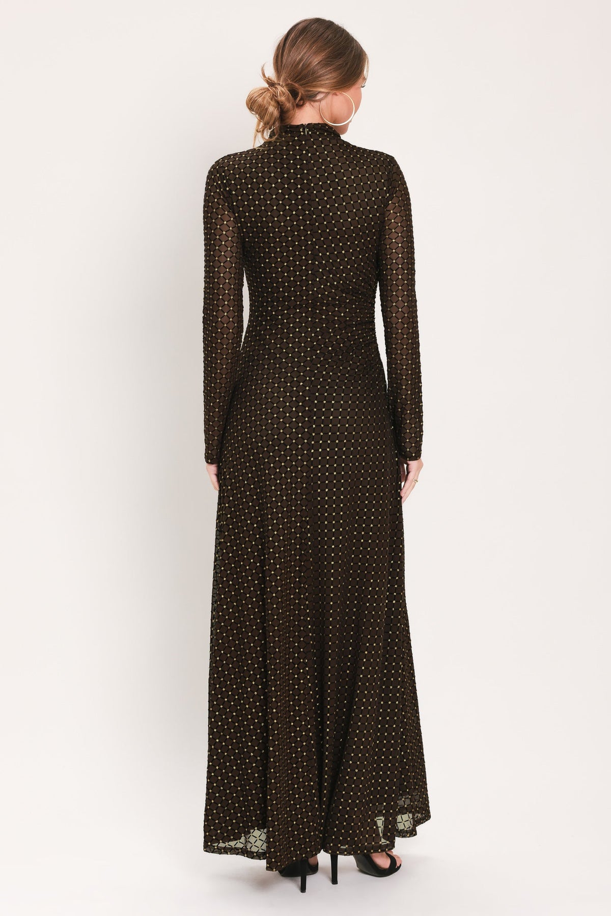 COCOA VEIL DARK BROWN BURNOUT VELVET MESH MAXI DRESS