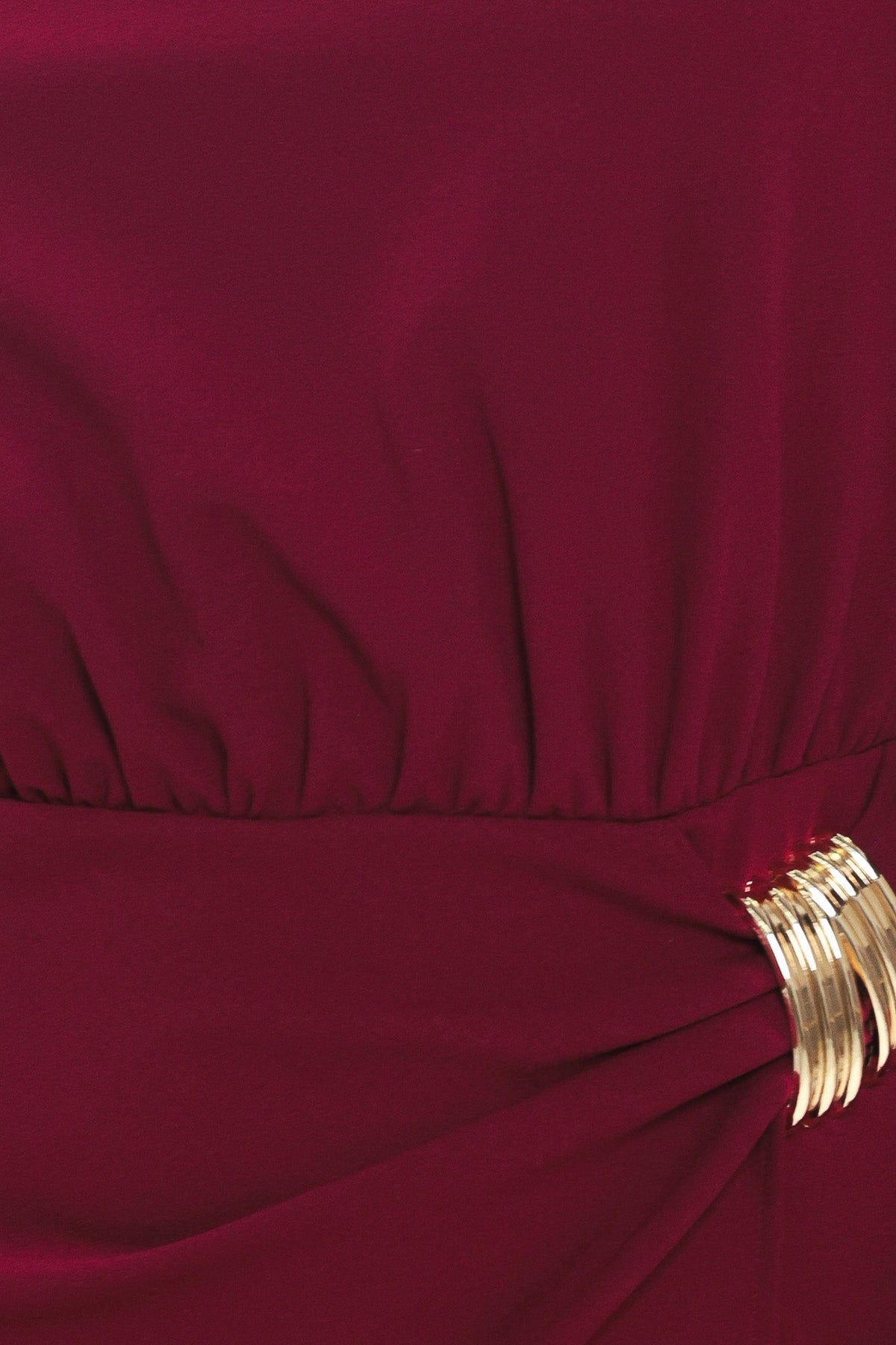 BORDEAUX SCULPT BURGUNDY GATHERED HARDWARE MIDI DRESS