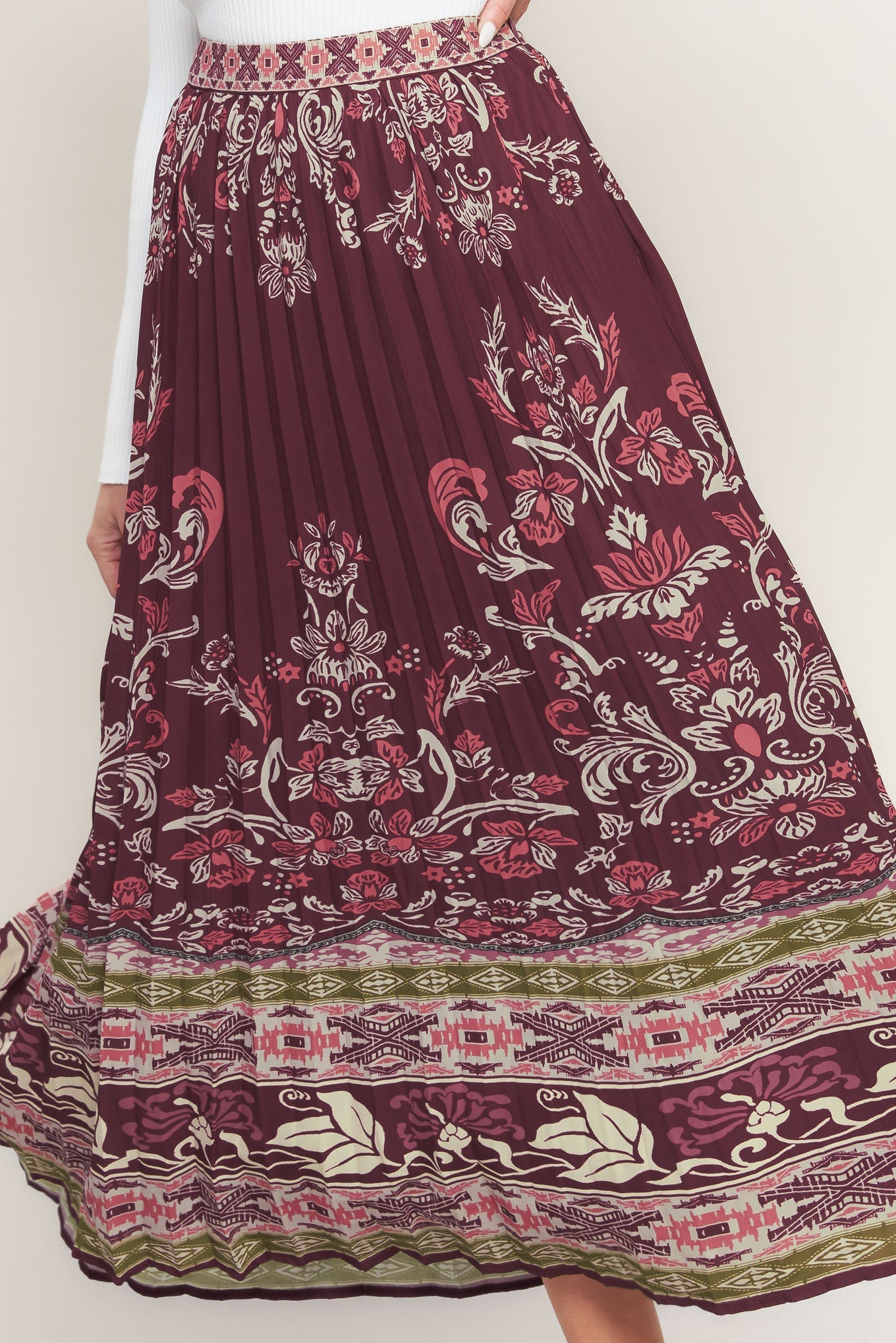 AZTEC CHERRY WOVEN MIDI SKIRT