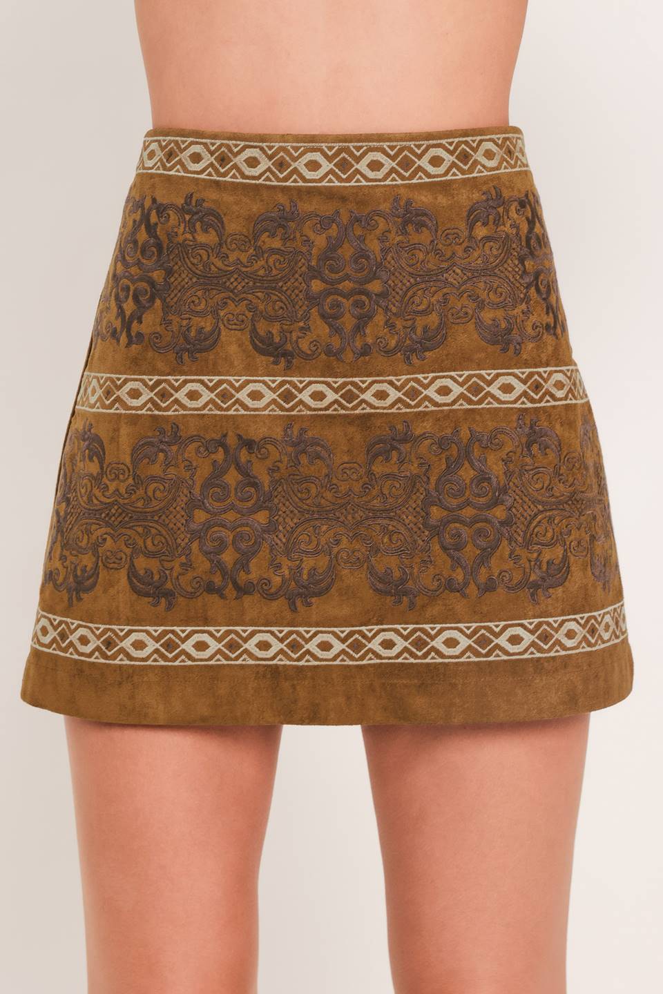 BRONZED TAPESTRY WHIM FAUX SUEDE SKIRT