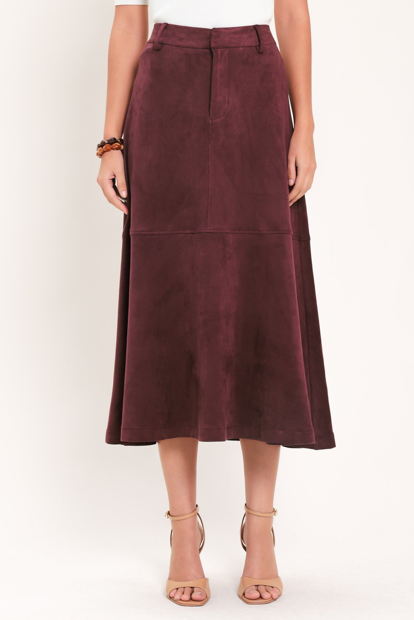WINEBERRY MEADOW MUSE FAUX SUEDE MIDI SKIRT