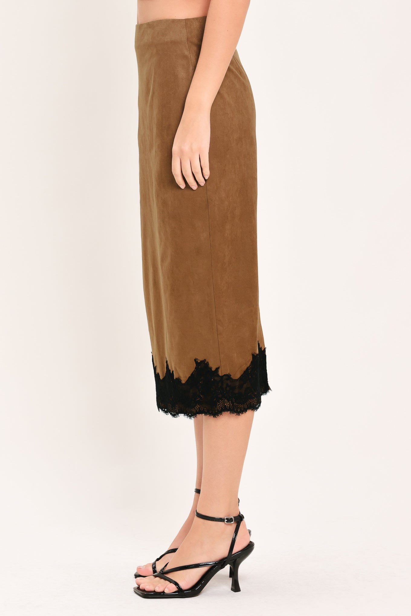 UMBER LACE AFTERGLOW FAUX SUEDE STRAIGHT SKIRT