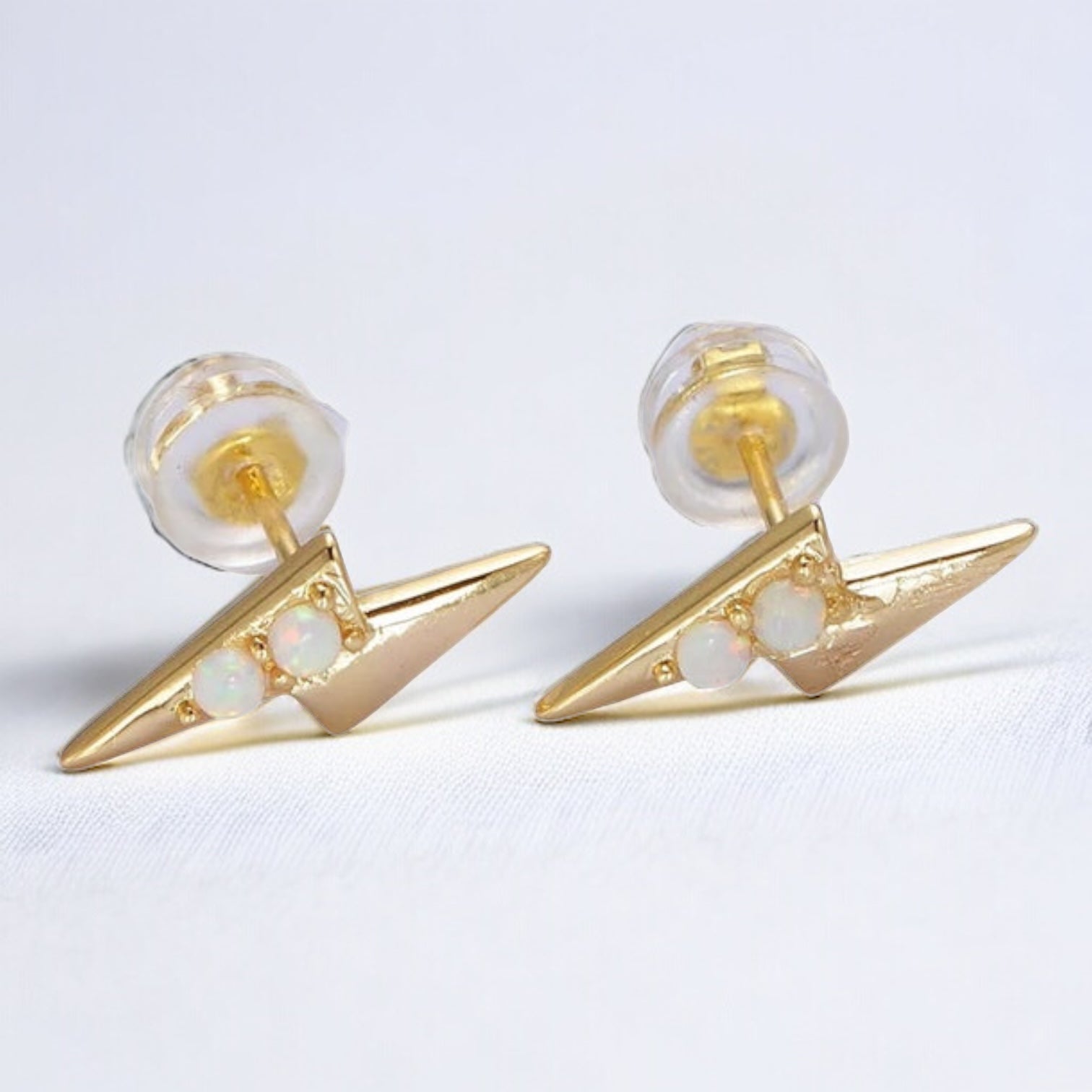 Mini 14K Gold Filled Lightning Bolt Opal Stud Earrings