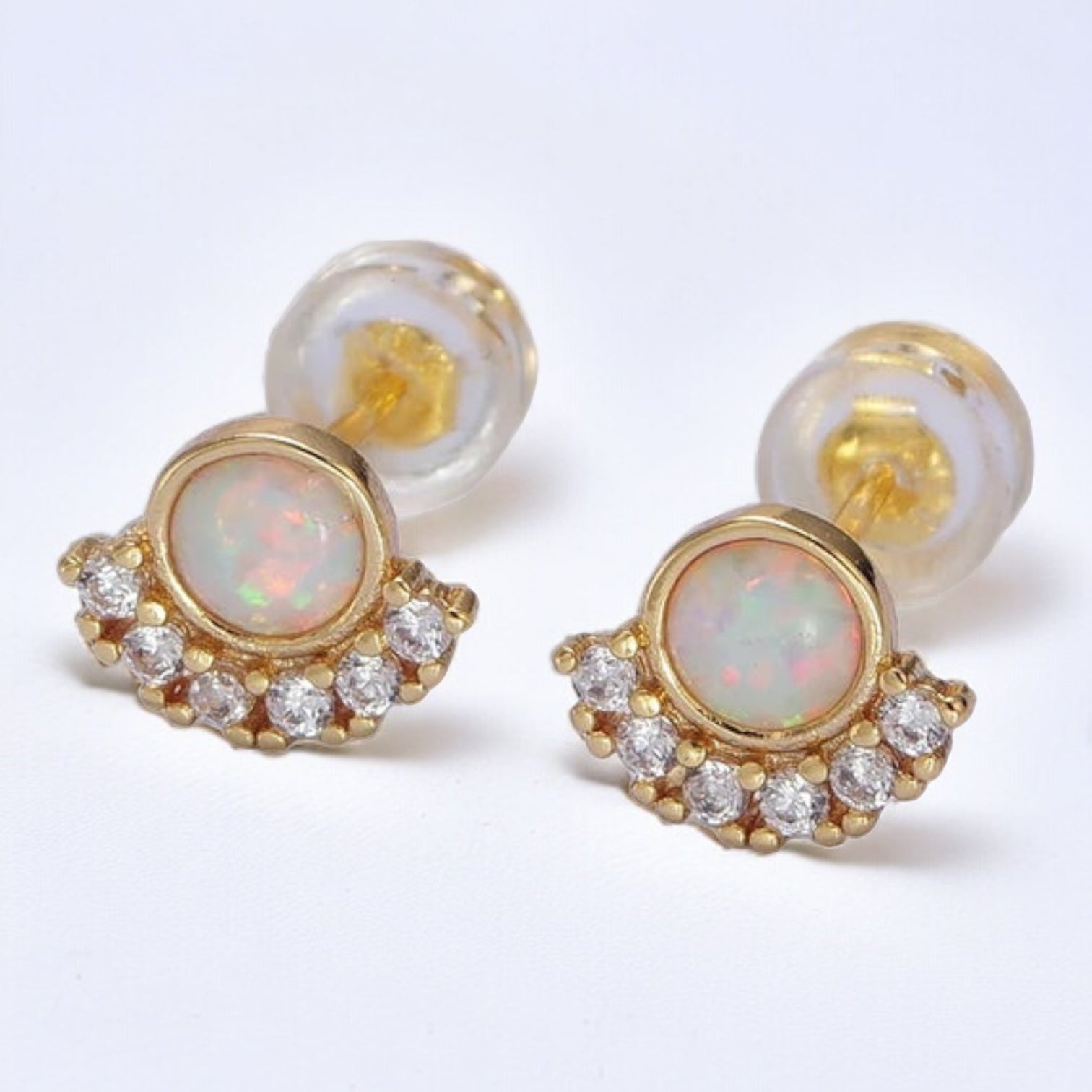 24K Gold Filled White Opal Stud Earrings