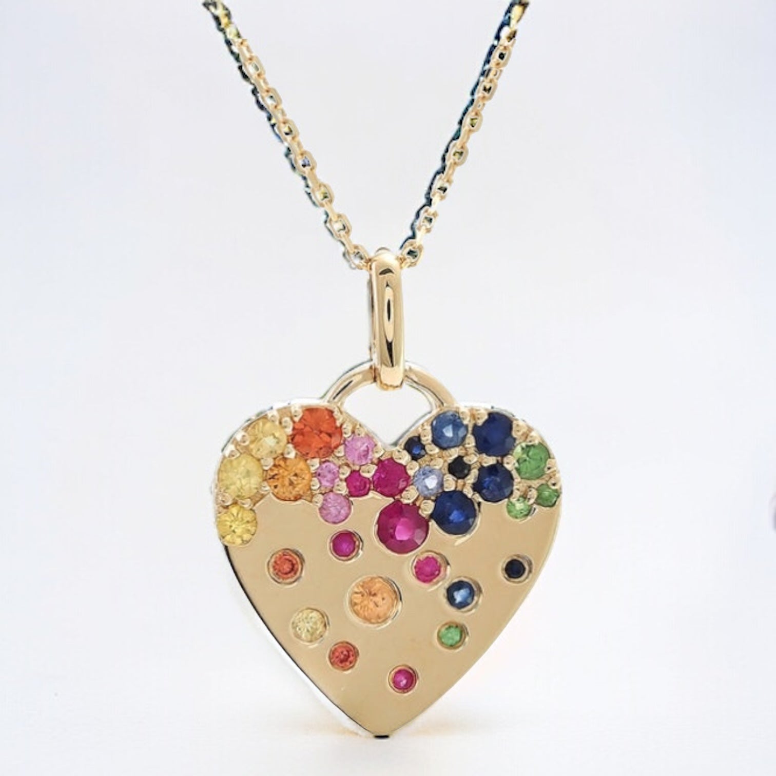 14k Gold Sapphire Rainbow Heart Necklace