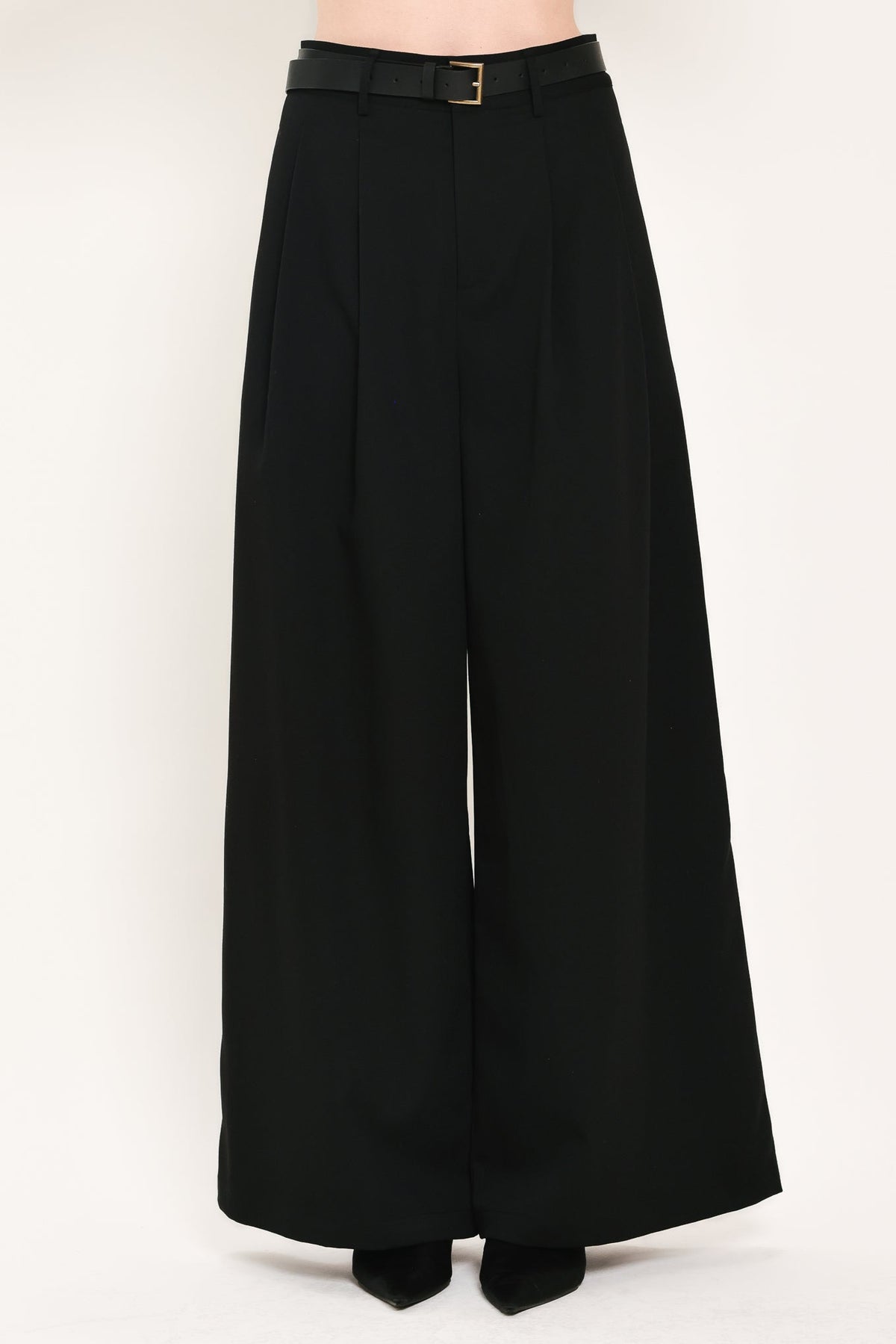 CITY CINCH BLACK/BROWN BELTED WIDE-LEG PANTS