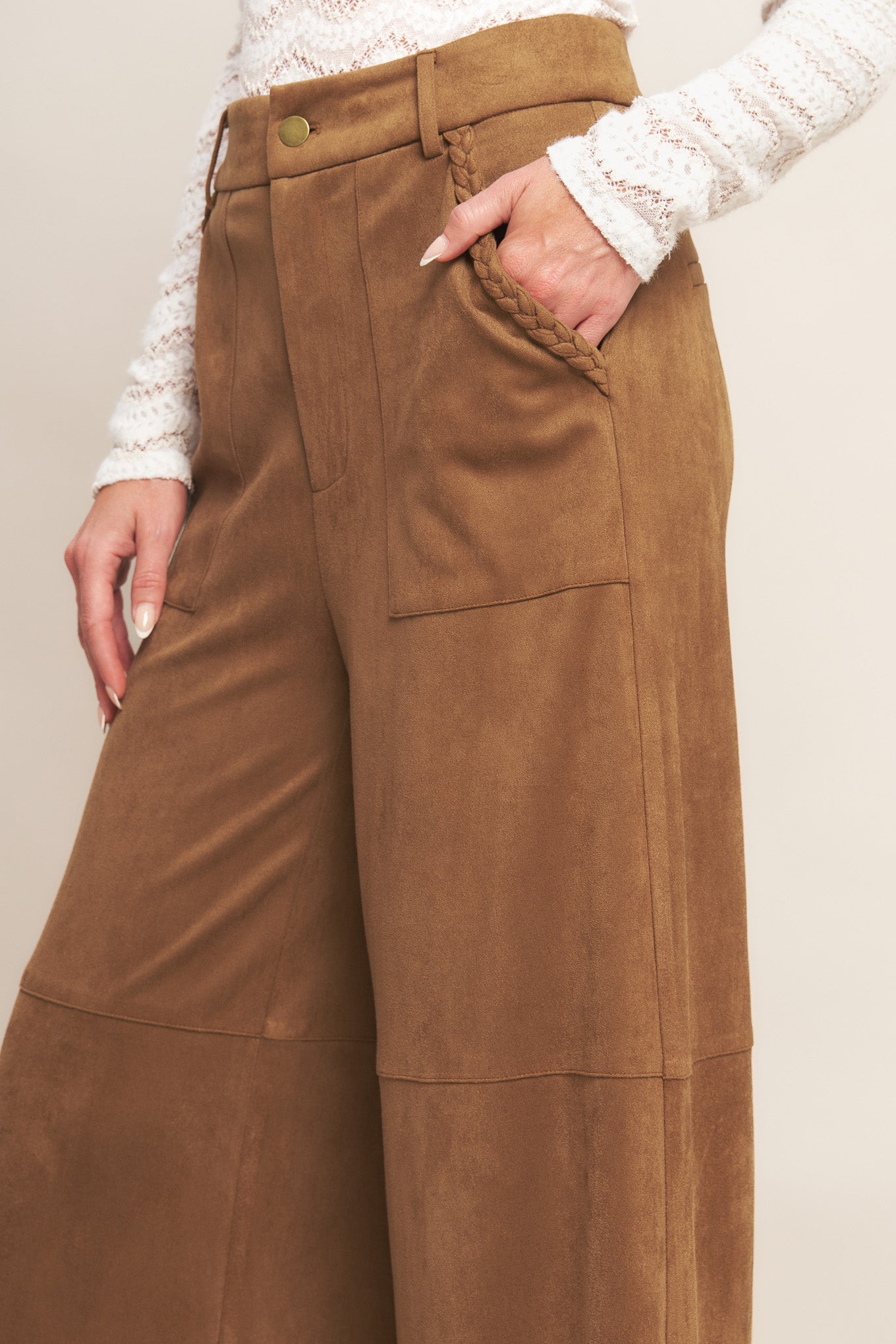 REFINED IMPRESSION FAUX SUEDE PANTS