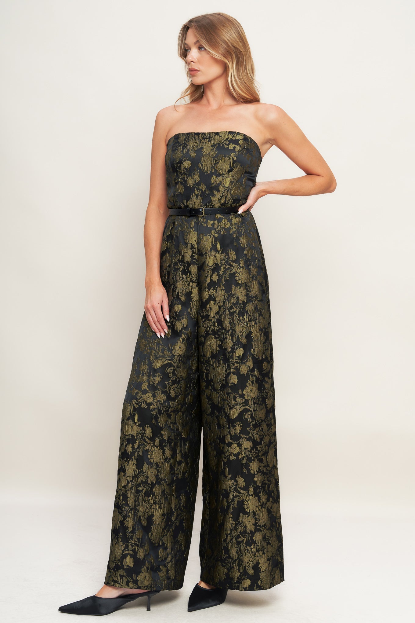 SHADOW LUXE JACQUARD WOVEN JUMPSUIT