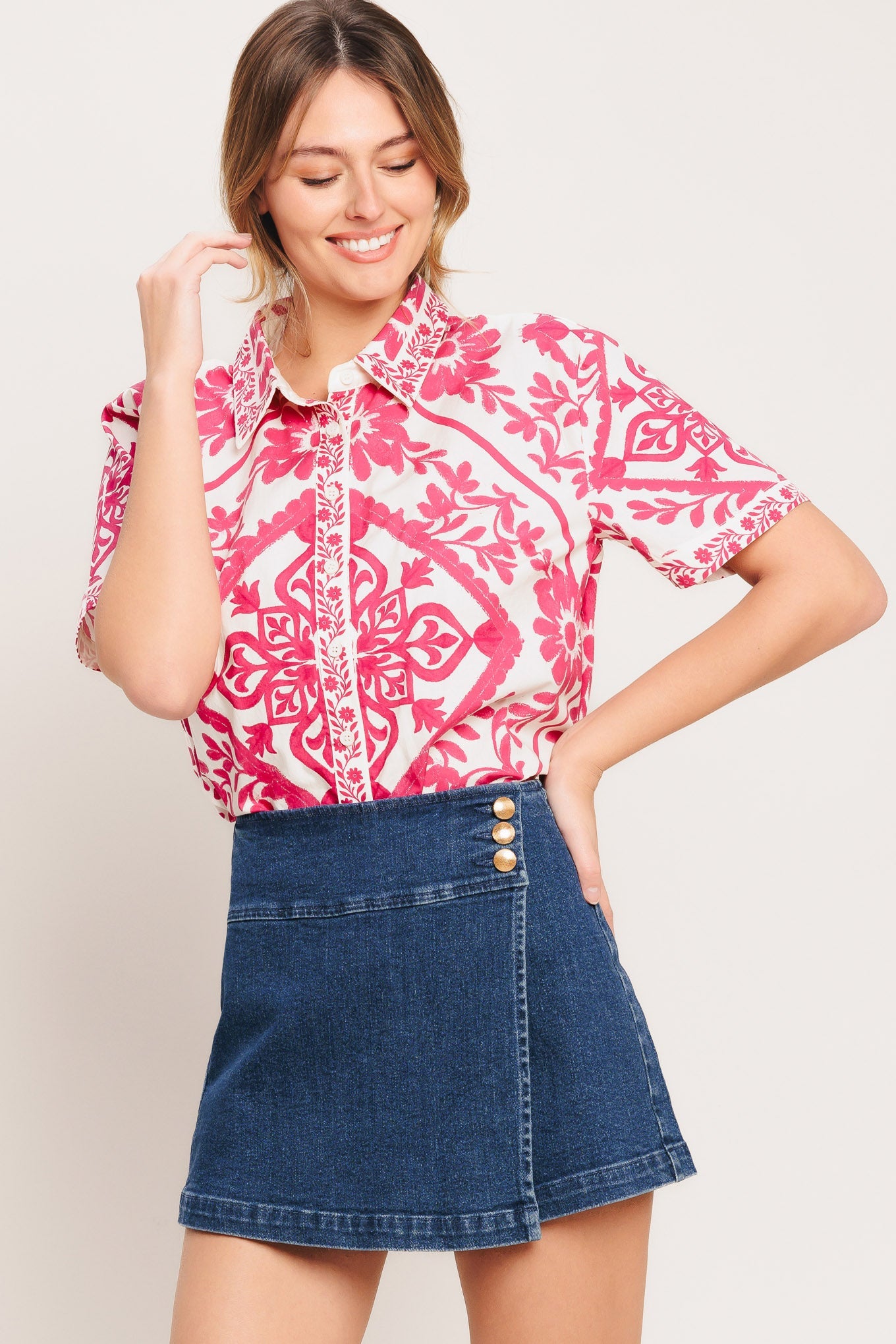 TEXTURE PLAY DENIM SKORT