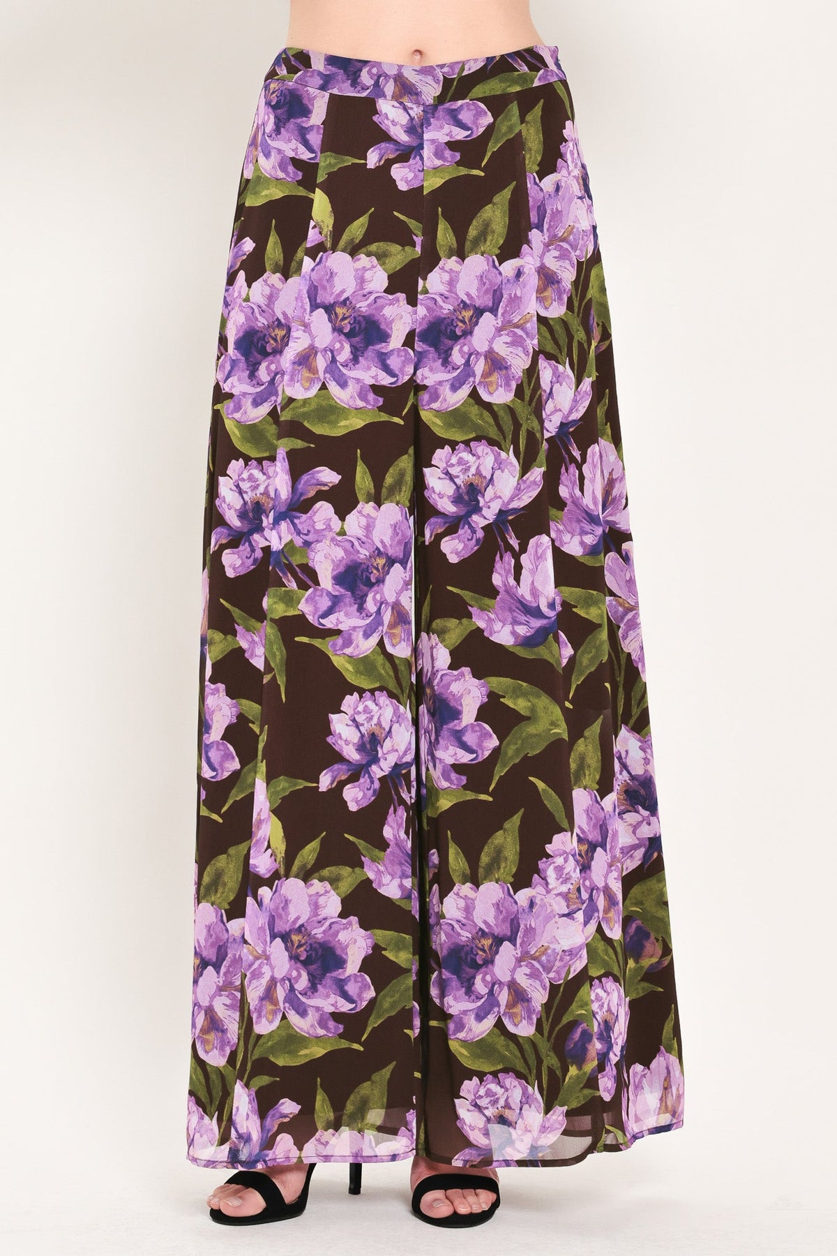 VINTAGE MERLOT WINE/PURPLE PRINTED WIDE-LEG PANTS