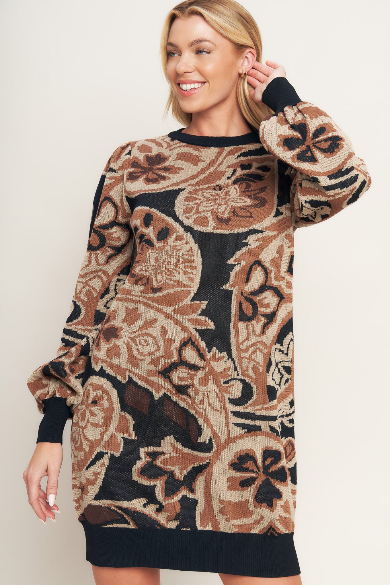 BAROQUE HAVANA SWEATER KNIT MINI DRESS