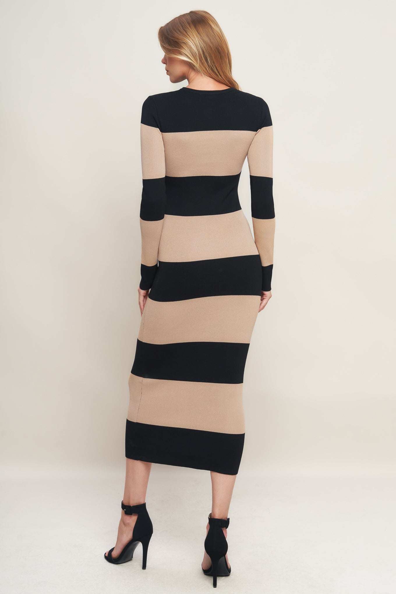 MODERN ATTITUDE STRIIP SWEATER MIDI DRESS