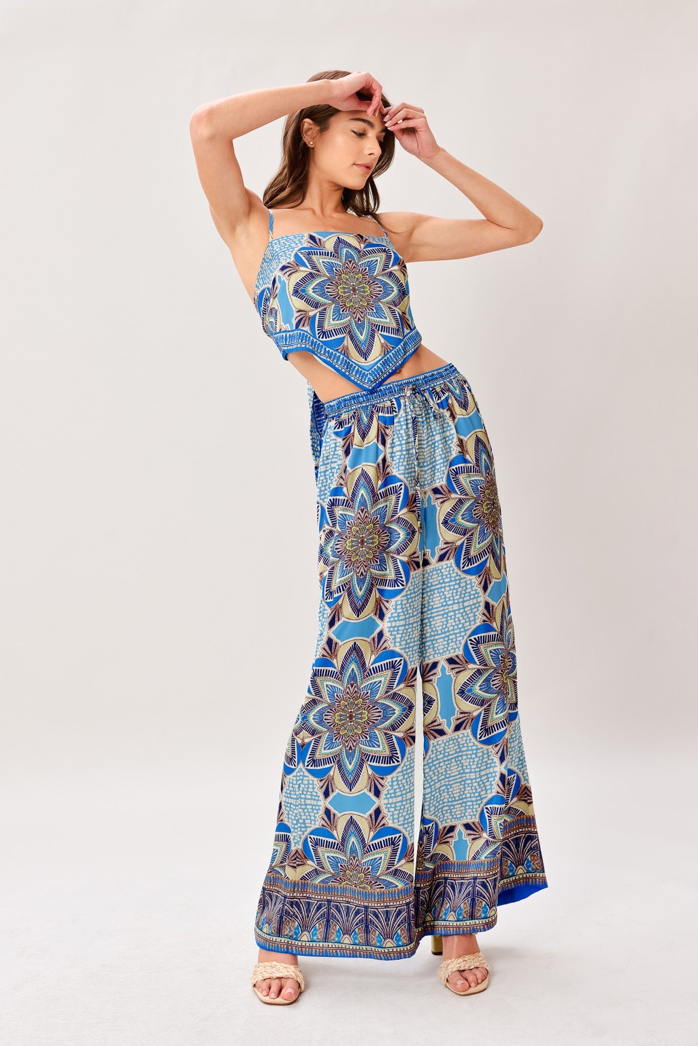 AZURE MANDALA WOVEN SCARF TOP AND PANT SET