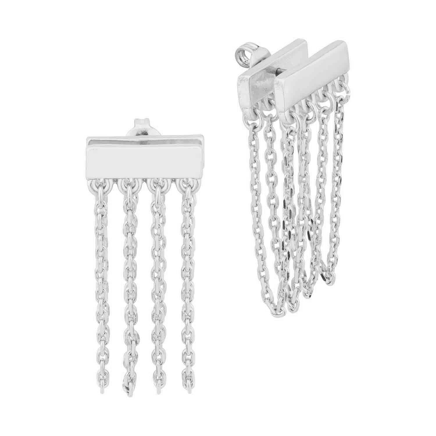 Front and Back Drop Chain Tassel Post Back Earrings