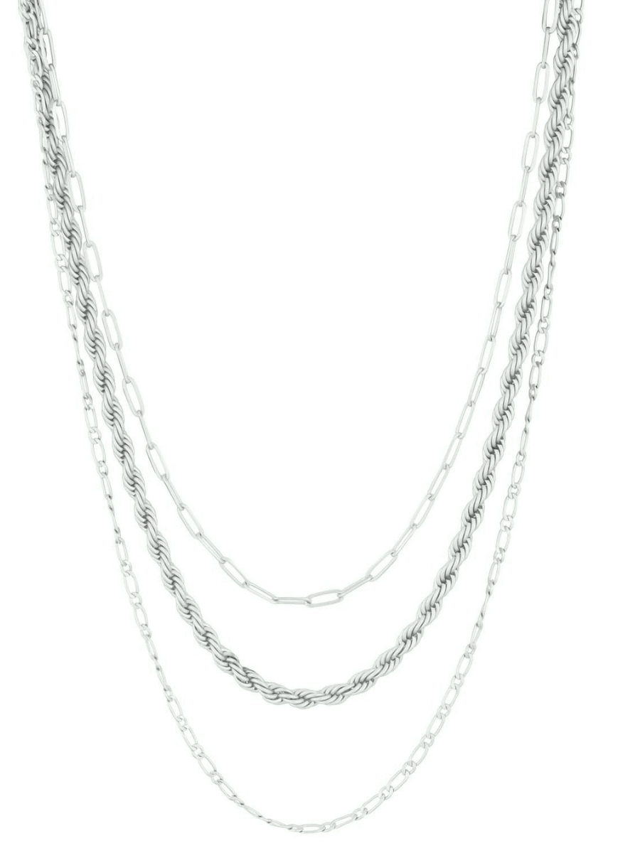 Trio Elegance Rope Paperclip and Figaro Style Chain Necklace