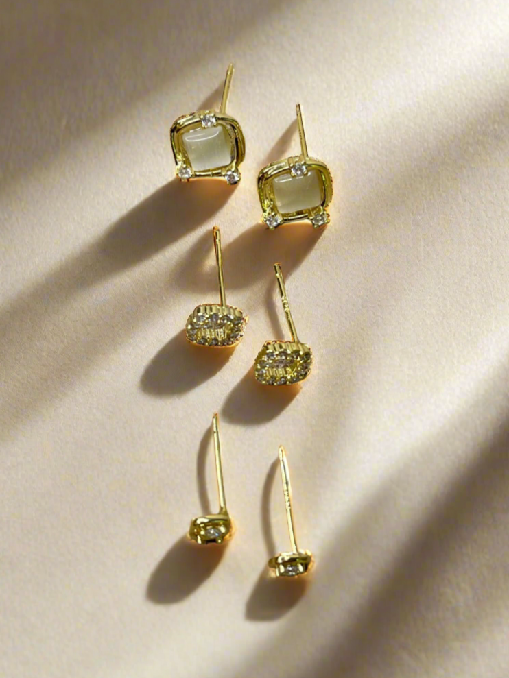 Halo Trio Gold Dipped Earring Set