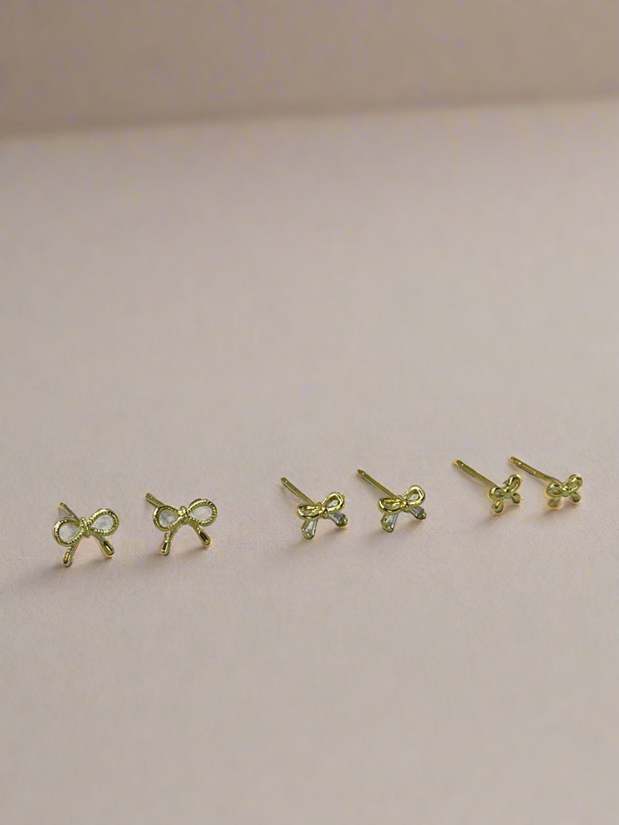 Bow Trio Gold Dipped Stud Earring Set