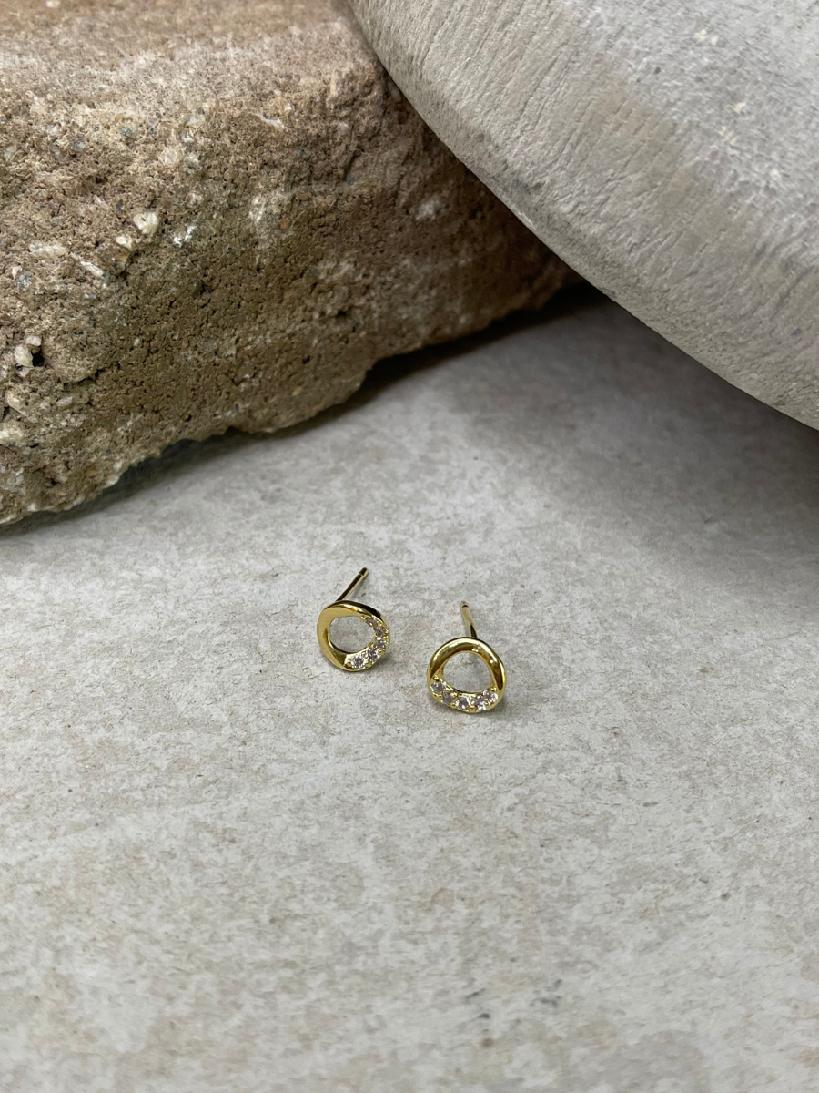 Circle X Heart Gold Dipped Stud Earring Set