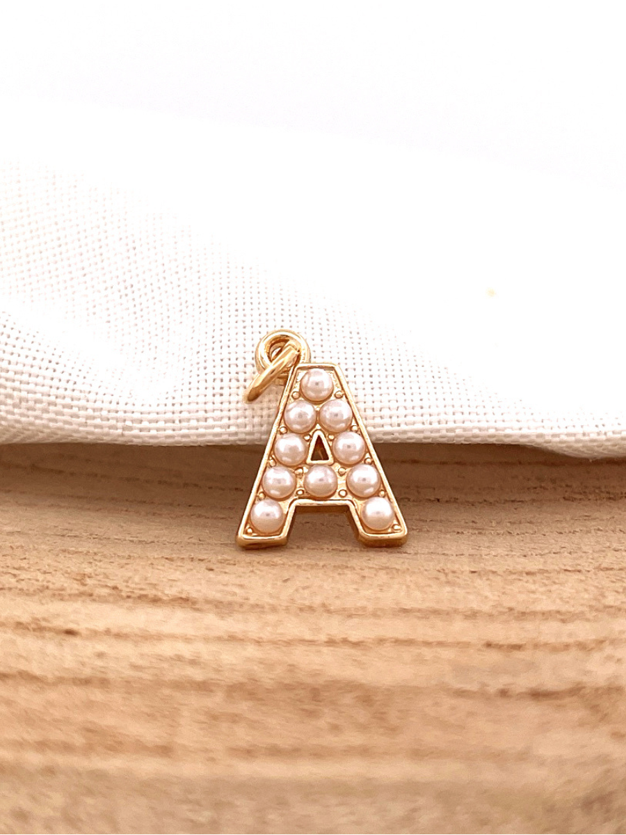 Lovely Luster Pearl Initial Charm A-Z