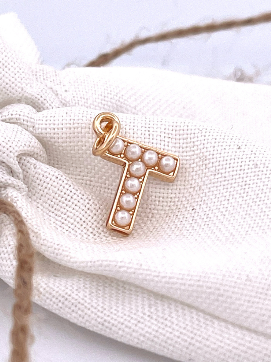 Lovely Luster Pearl Initial Charm A-Z