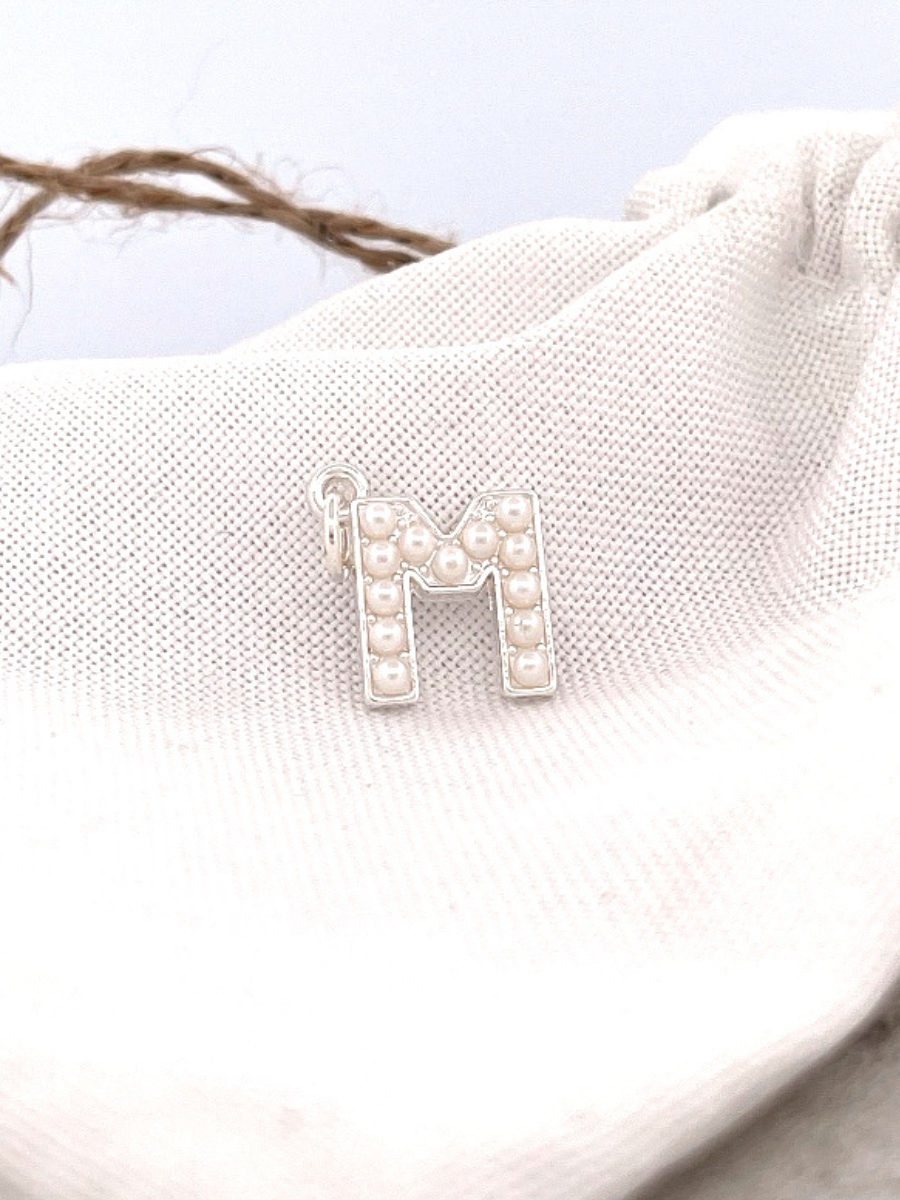 Lovely Luster Pearl Initial Charm A-Z