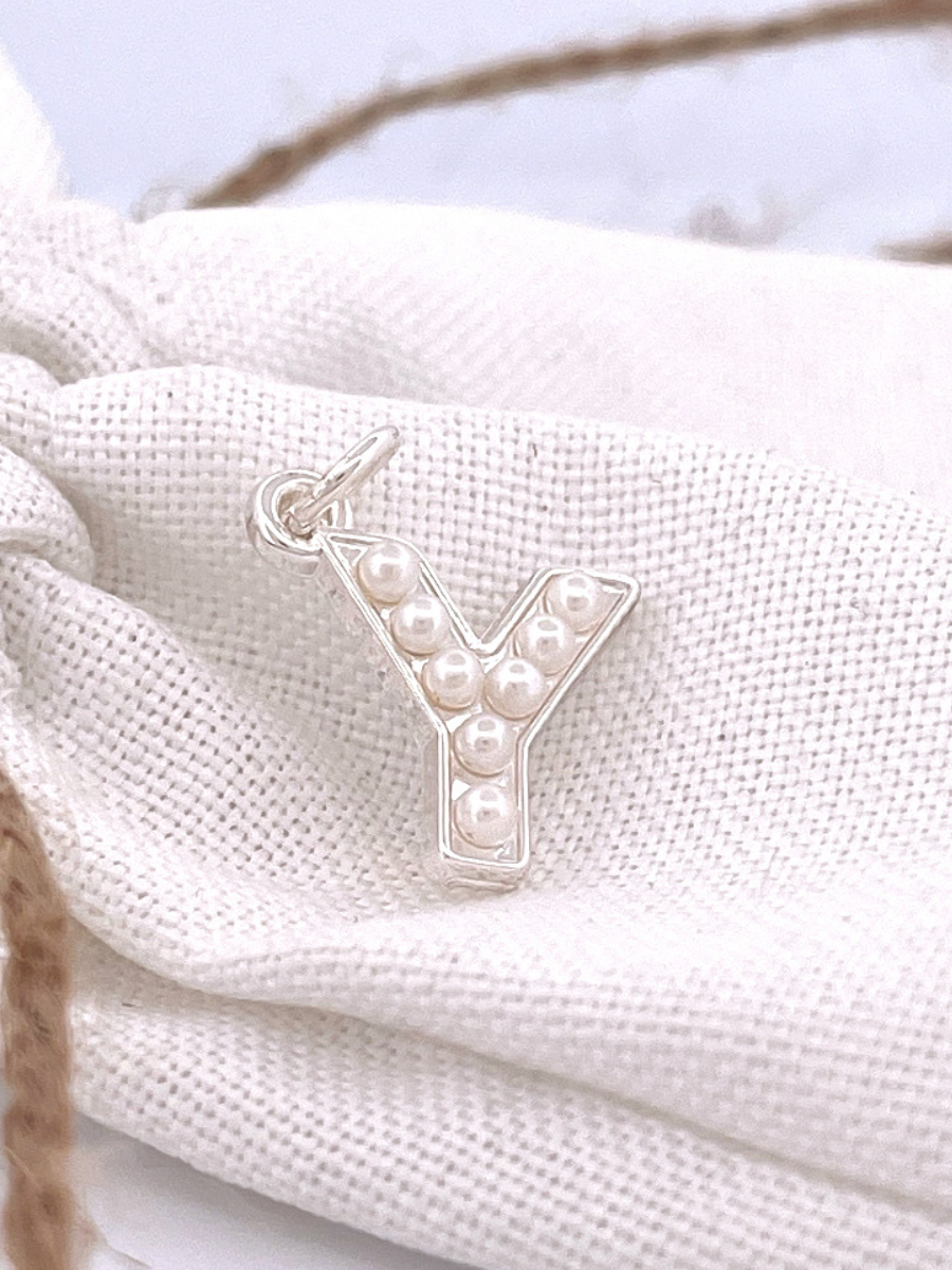 Lovely Luster Pearl Initial Charm A-Z