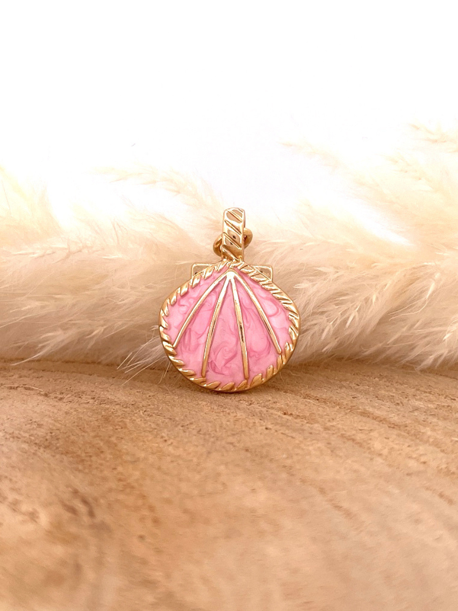 Pink Lagoon Scallop Shell Gold Enamel Charm