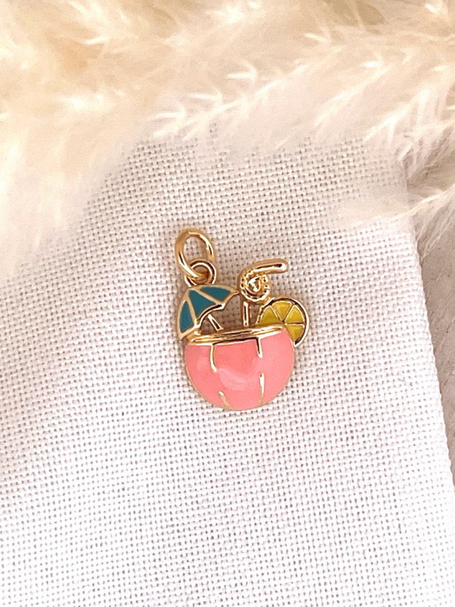 Coconot Bliss Pink Drink Gold Enamel Charm