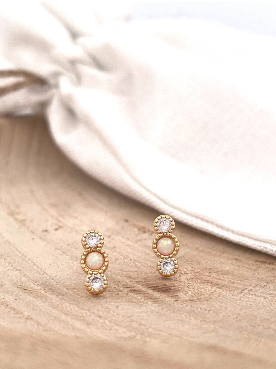 Luminous Bar CZ and Opal Gold Filled Stud Earrings