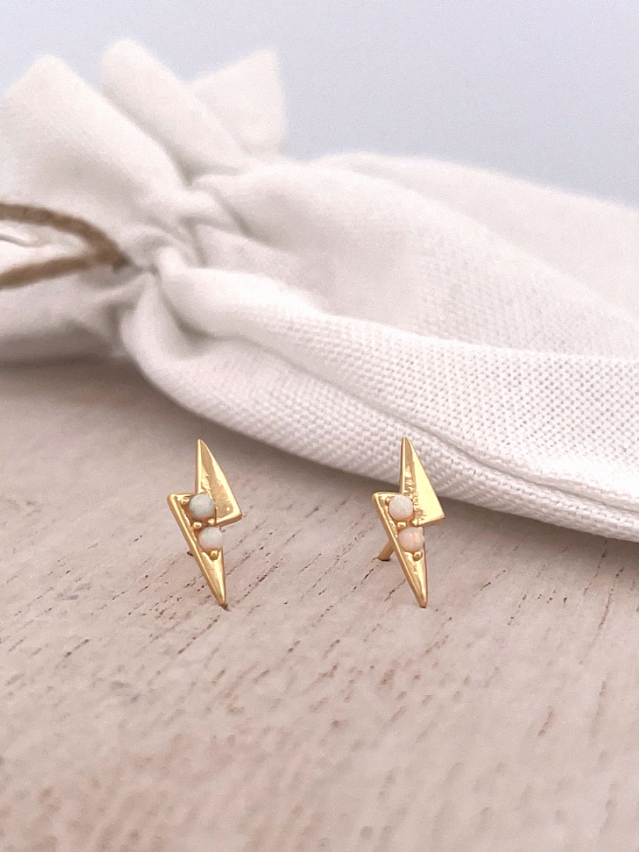 Electric Opal Lightning Bolt Gold Filled Stud Earrings