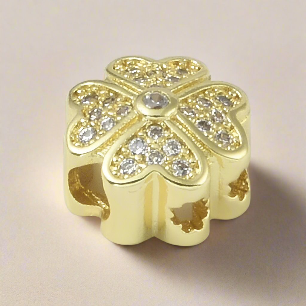 Micro Pave Clear CZ Four Leaf Clover Threader Charm
