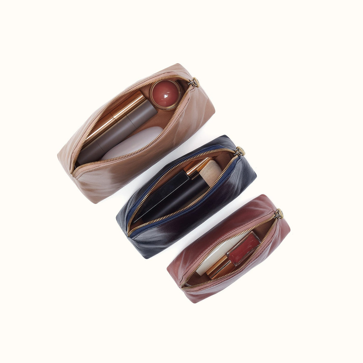 Tri-Pouch In Polished Leather - Multi
