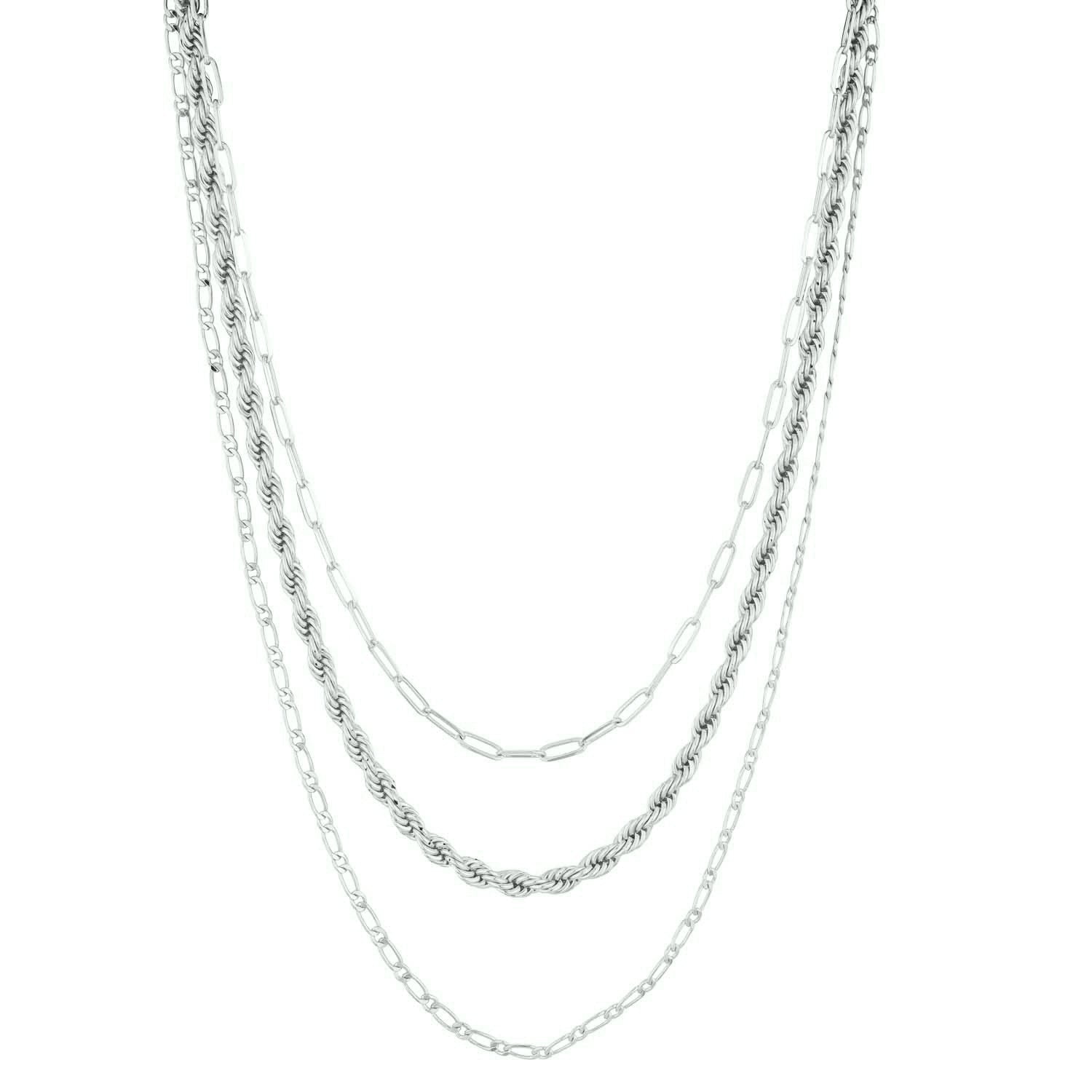 Trio Elegance Rope Paperclip and Figaro Style Chain Necklace