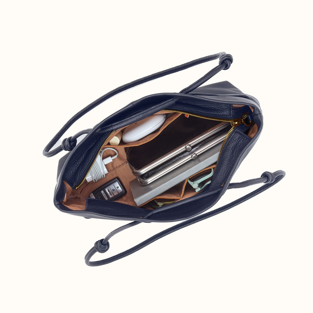 Studio Softie Tote In Pebbled Leather - Ink Navy