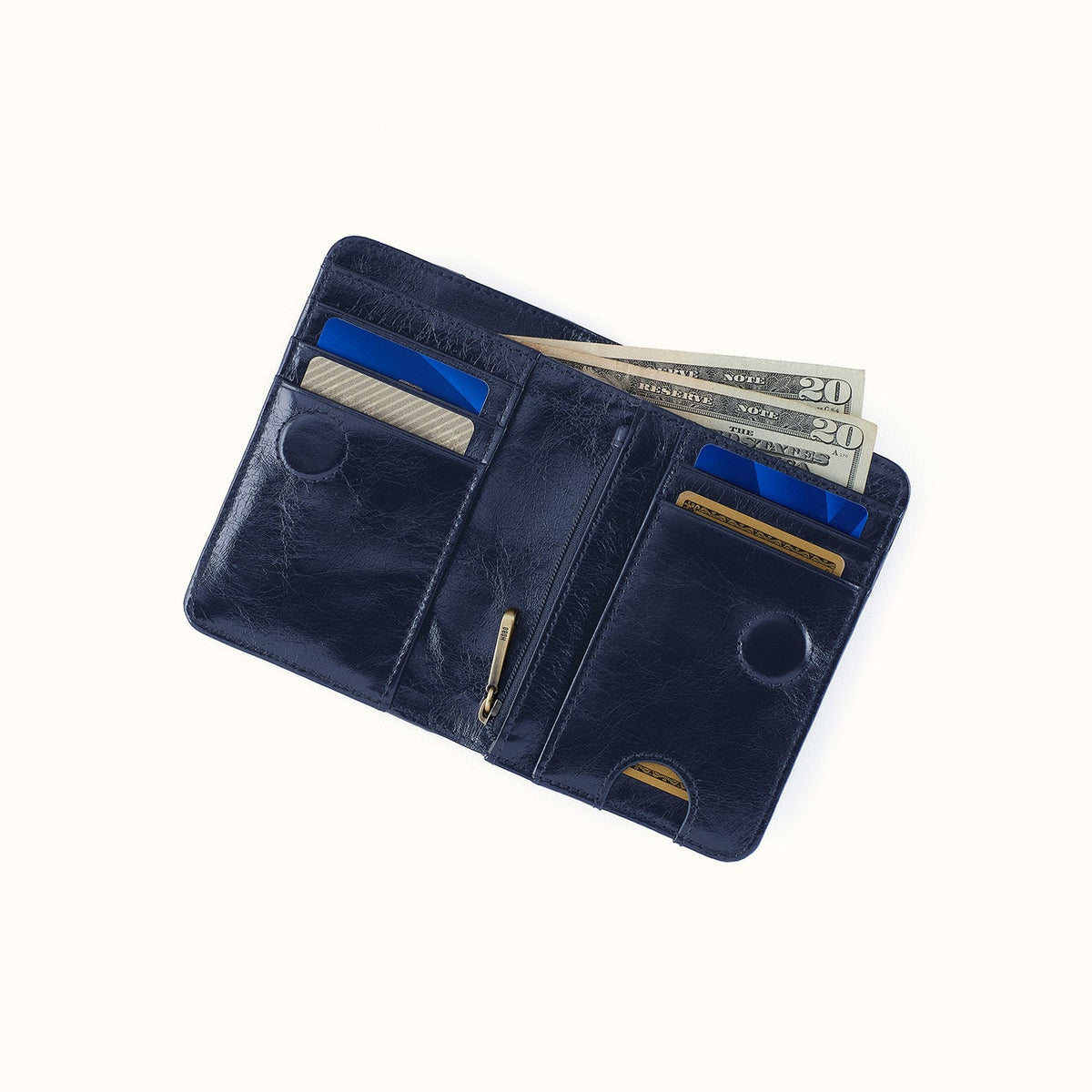 Jill Bifold Wallet In Polished Leather - Ink Navy