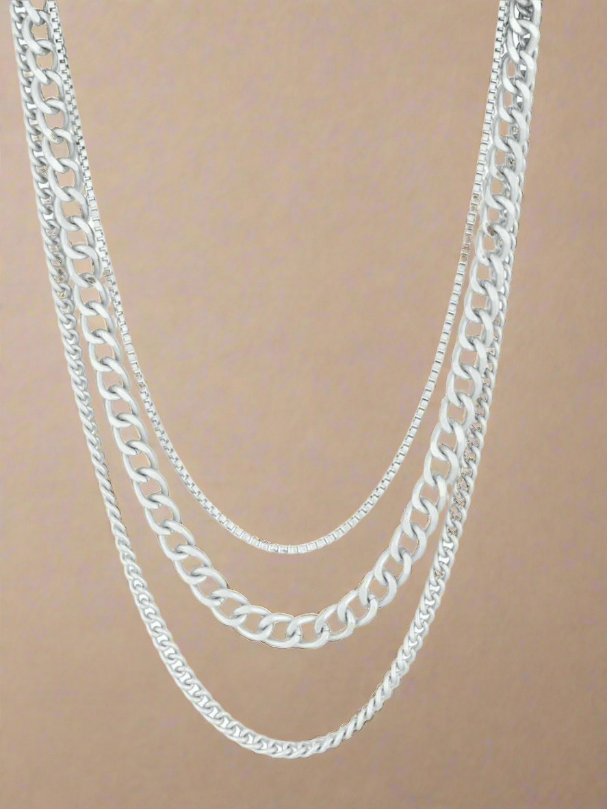 Triple Delight Box Cuban and Curb Style Chain Necklace