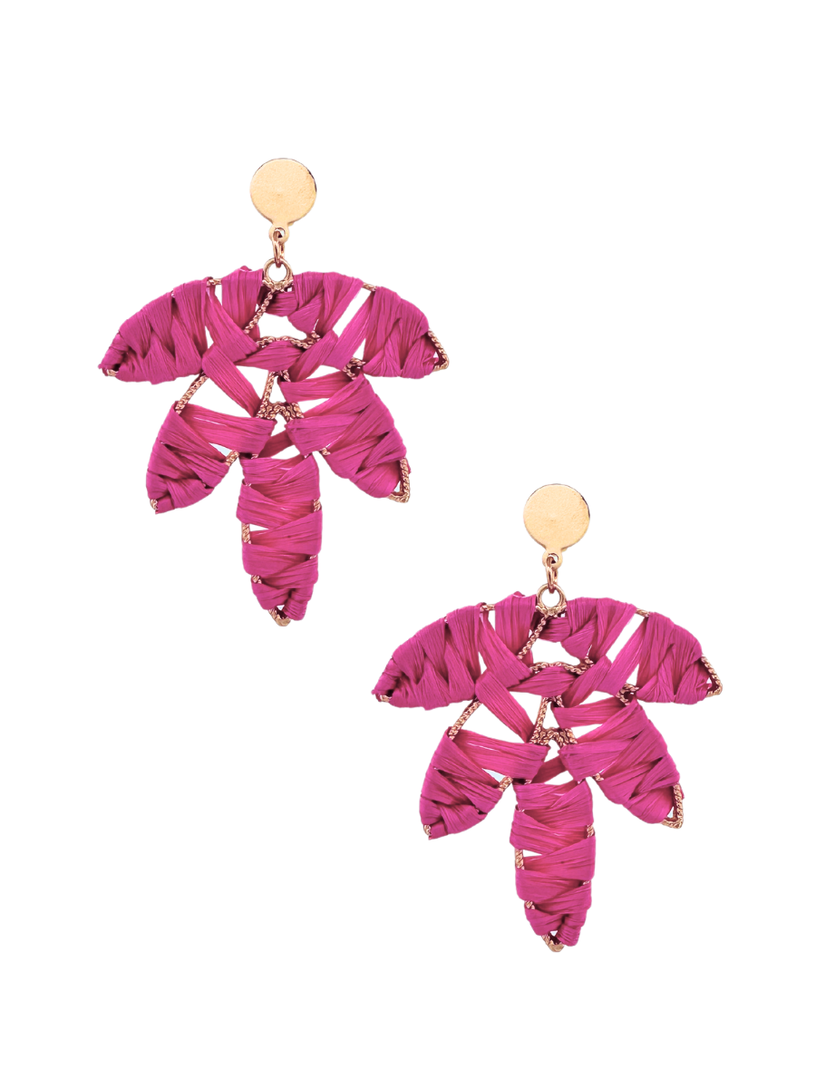 Tropical Elegance Raffia Wrapped Palm Leaf Dangle Earring