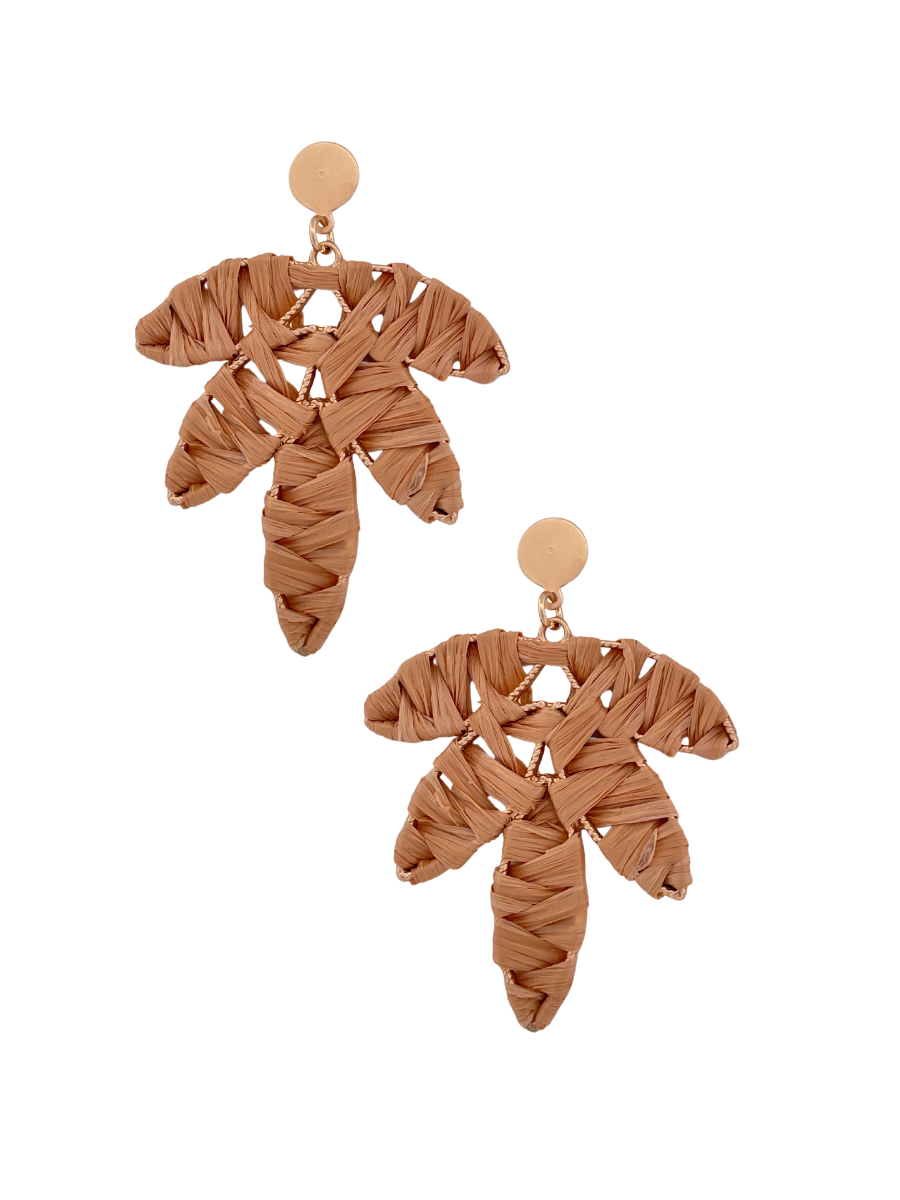 Tropical Elegance Raffia Wrapped Palm Leaf Dangle Earring