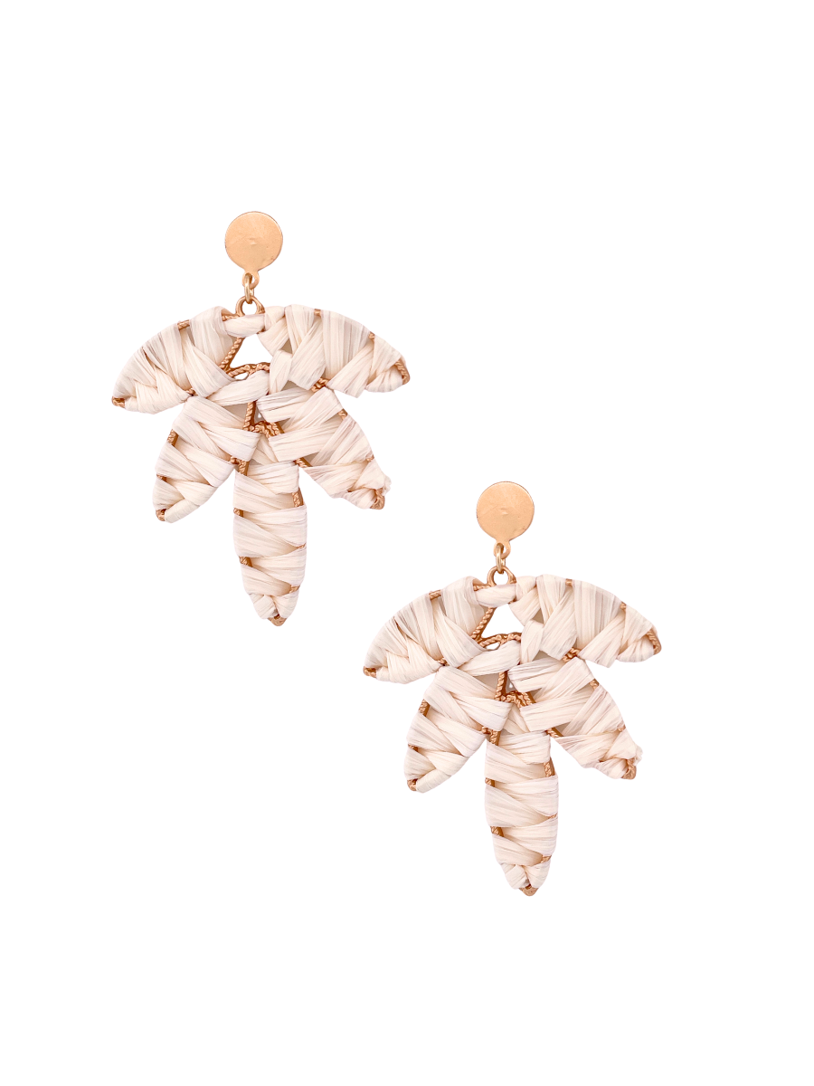 Tropical Elegance Raffia Wrapped Palm Leaf Dangle Earring