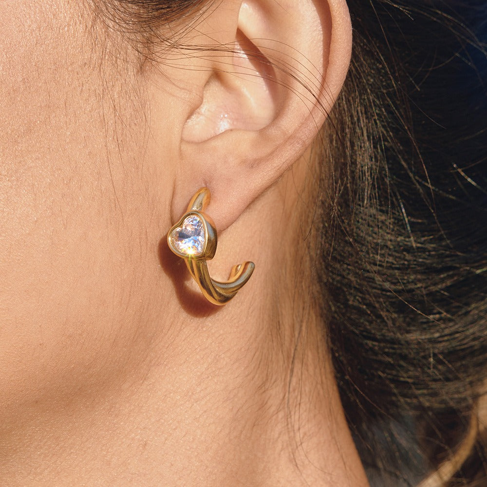 Heart Zircon C Hoop Earrings Collection