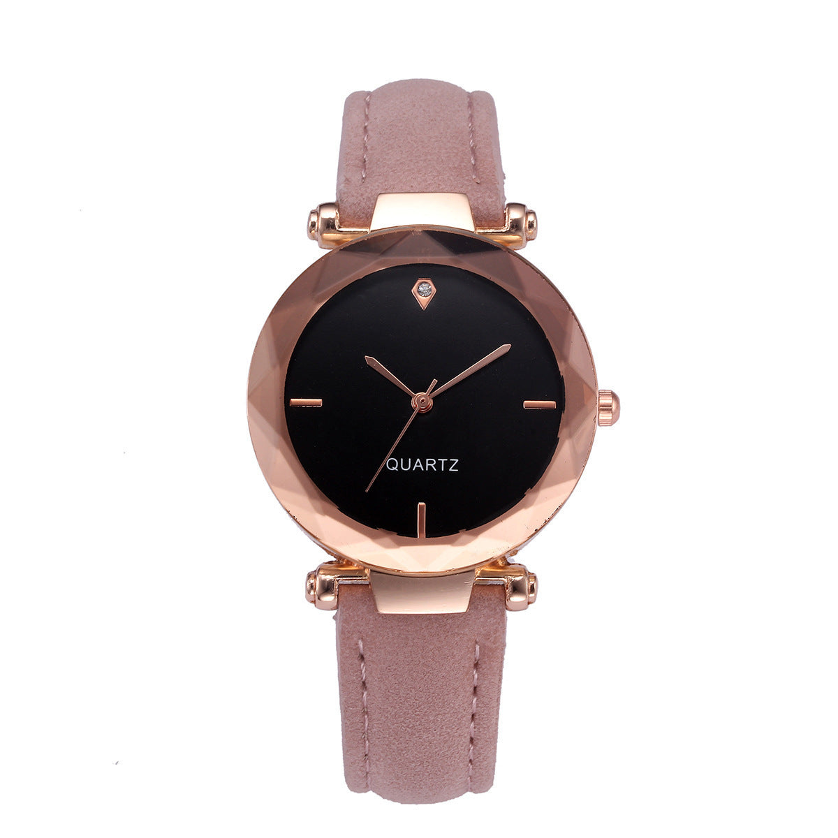 Fashionable Couples Waterdrop-Cut Diamond Frosted Leather Strap Quartz Rhombus Watch For Women