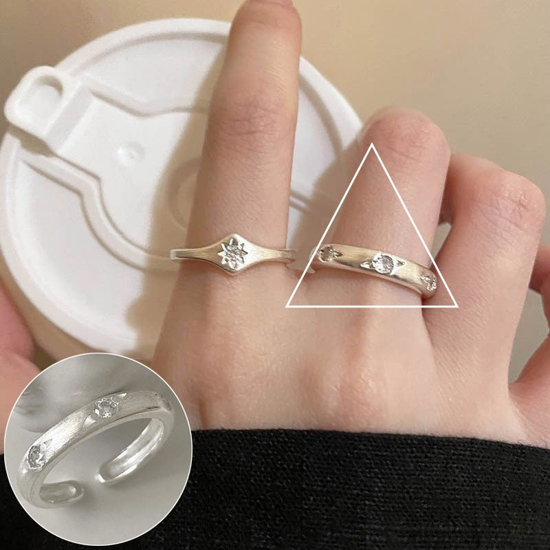 High Sense Star Open Ring For Women, INS Niche Brushed Texture Luxury Adjustable Index Finger Statement Ring