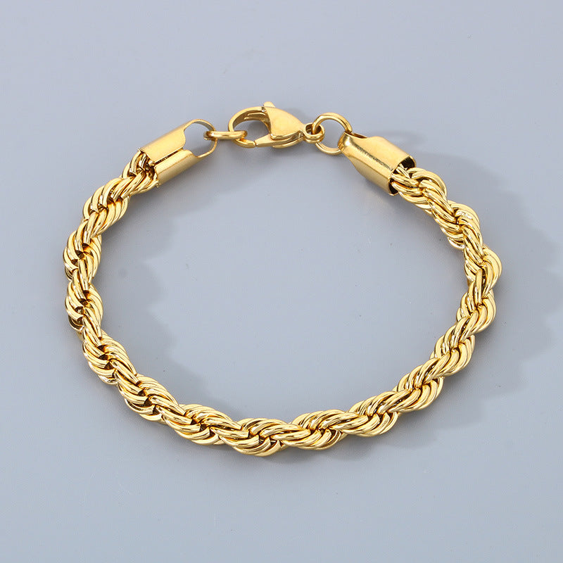 Stainless Steel Twist Chain Men's Bracelet Chain 18K Gold Button Chain Titanium Steel Manufacturer Non-Fading Cross-Border Fresh And Sweet