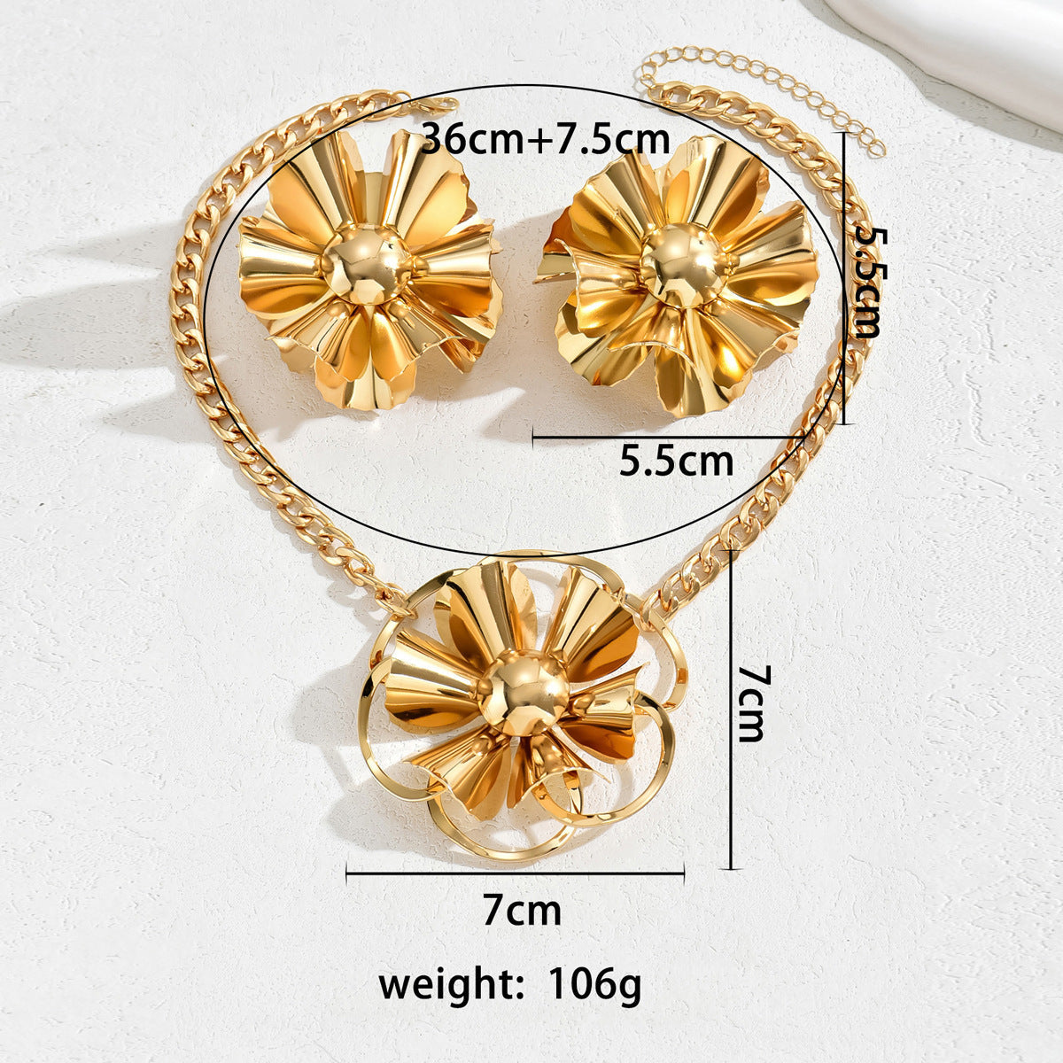 Simple Fashion Light Luxury Flower Necklace Earrings Women's Distinctive Exaggerated Earrings Niche Design All-match Necklace