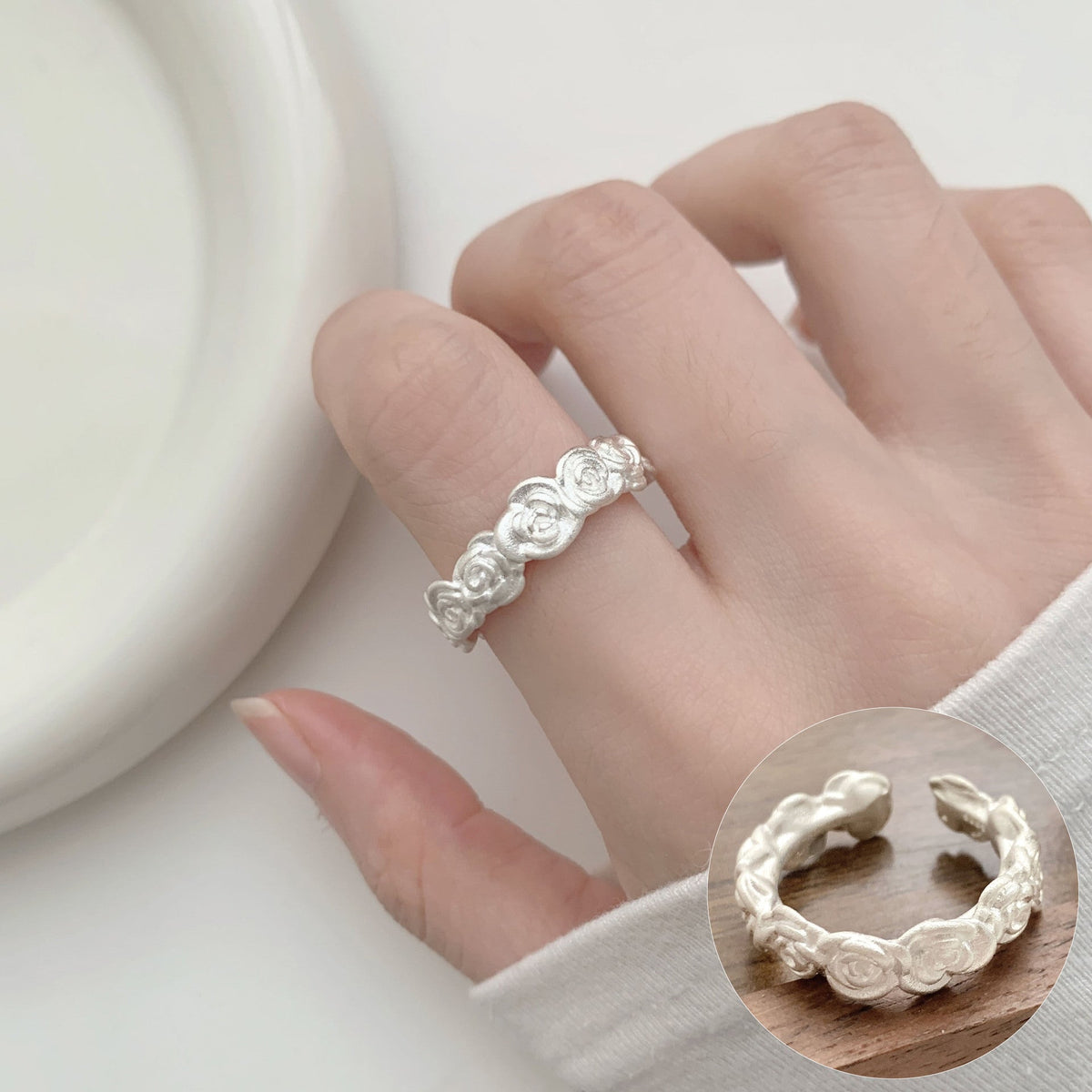 High Sense Star Open Ring For Women, INS Niche Brushed Texture Luxury Adjustable Index Finger Statement Ring